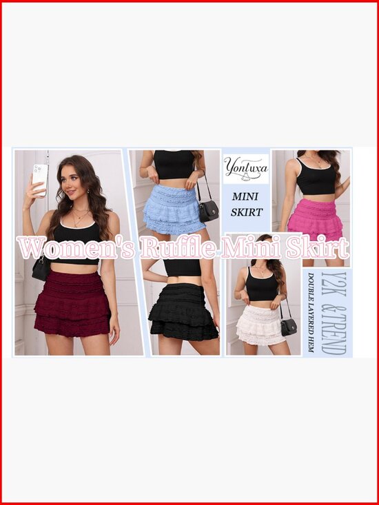 Y2K Mini Skirt with Ruffles, Pleated Flared A-Line, Lightweight Polyester - Picture 7 of 7